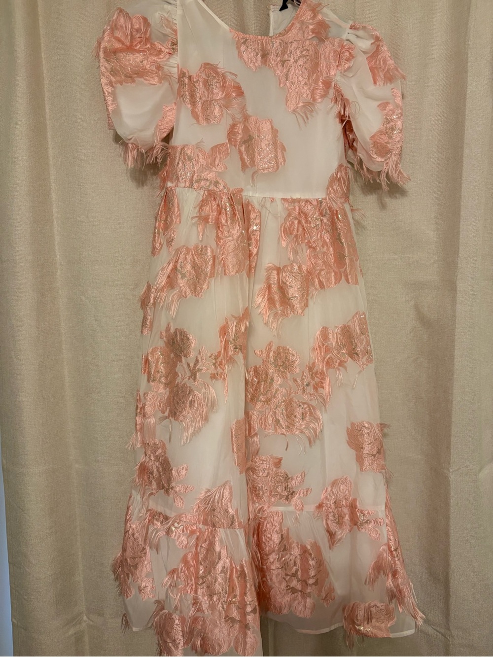 Sister Jane Cream Midi Dress with Blush Pink Feathered Appliqué